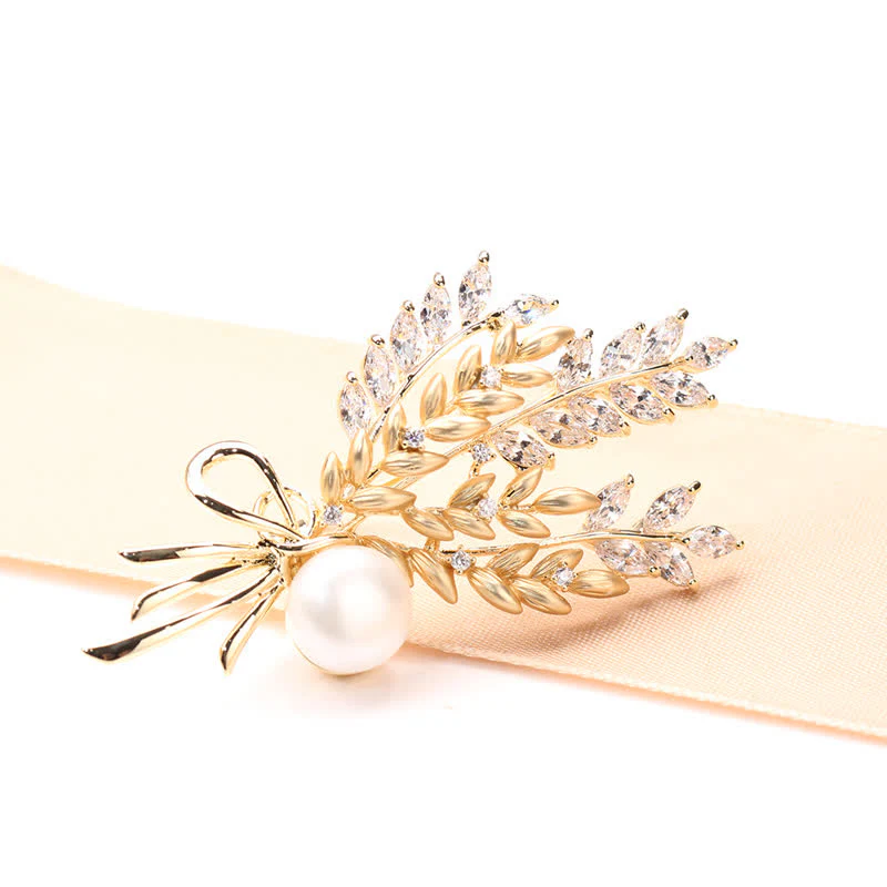 Women's Dazzling Pearl Zirconia Wheat Brooch - Image 10
