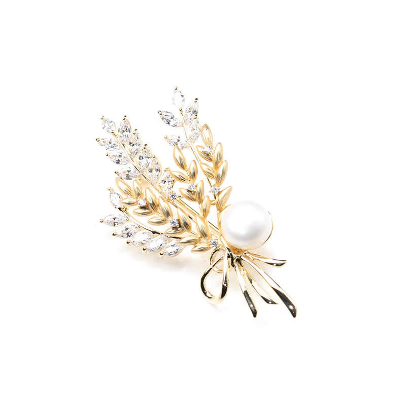 Women's Dazzling Pearl Zirconia Wheat Brooch - Image 11