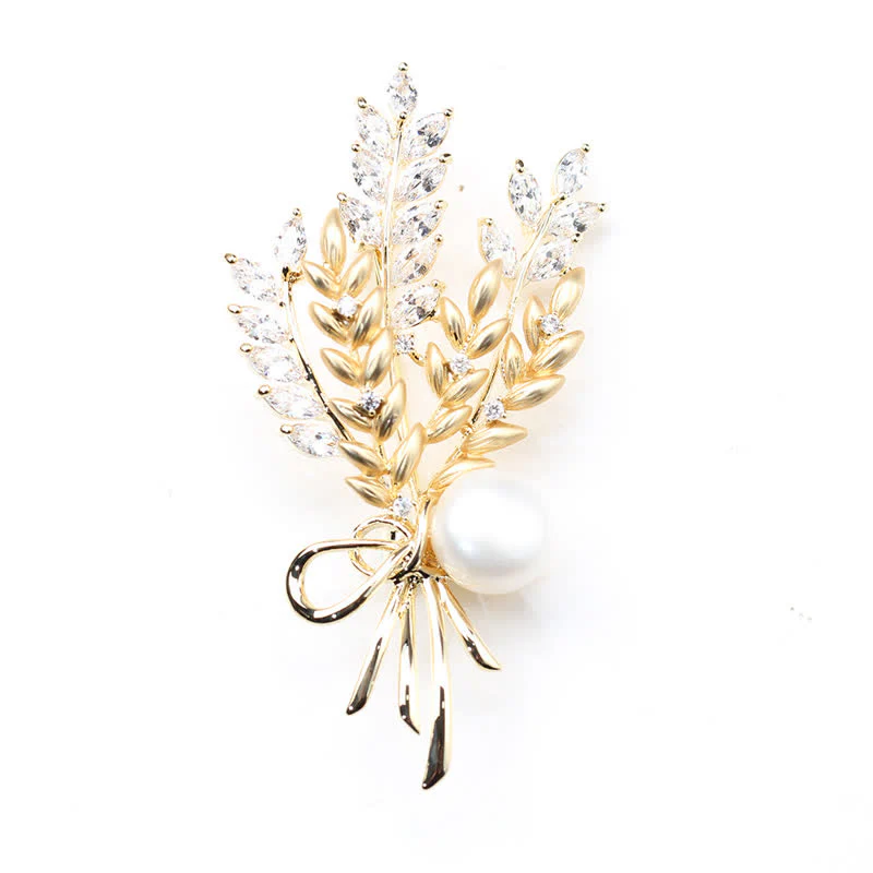 Women's Dazzling Pearl Zirconia Wheat Brooch - Image 12