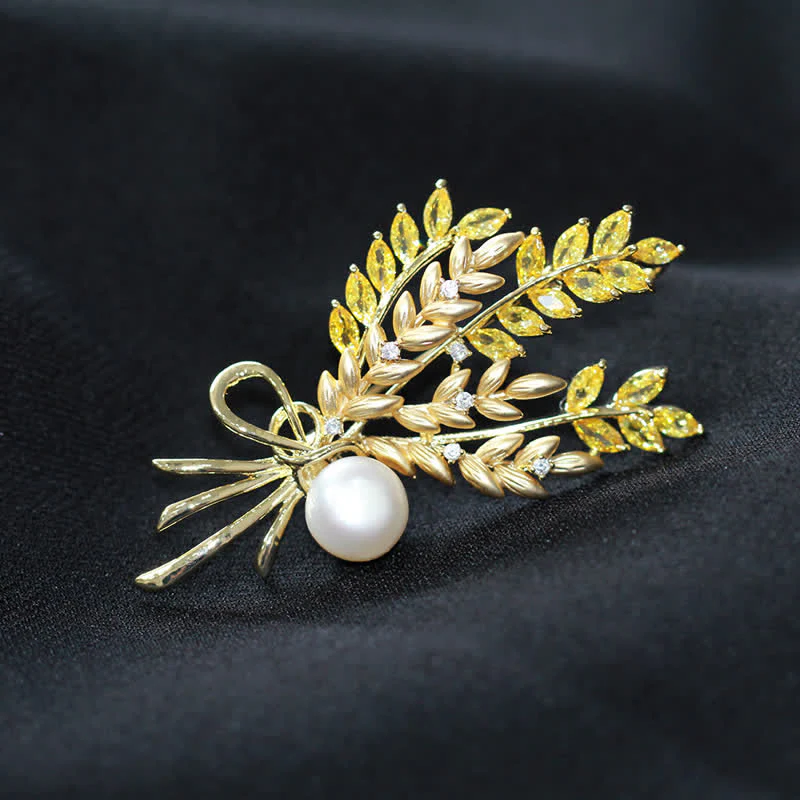 Women's Dazzling Pearl Zirconia Wheat Brooch - Image 2