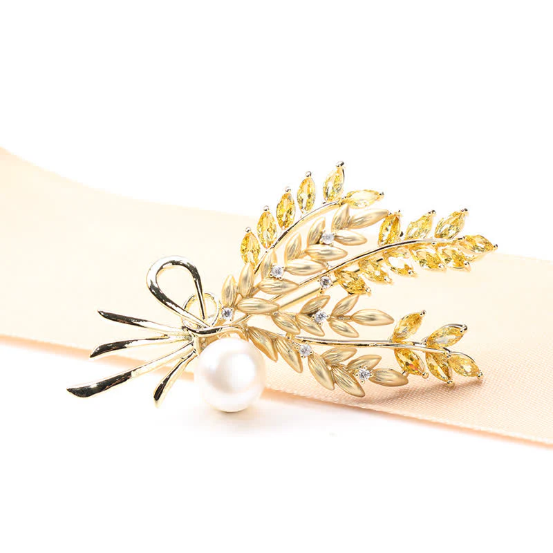 Women's Dazzling Pearl Zirconia Wheat Brooch - Image 4