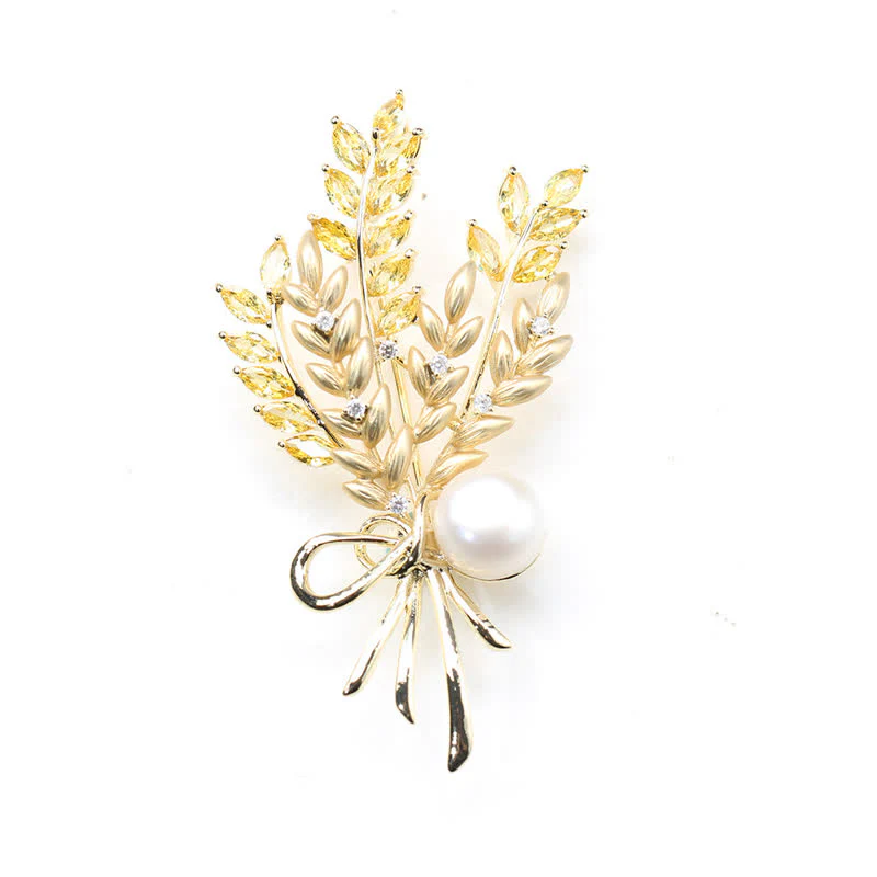 Women's Dazzling Pearl Zirconia Wheat Brooch - Image 5