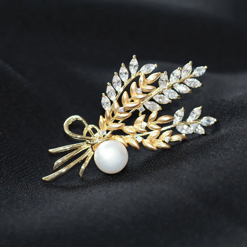 Women's Dazzling Pearl Zirconia Wheat Brooch - Image 8