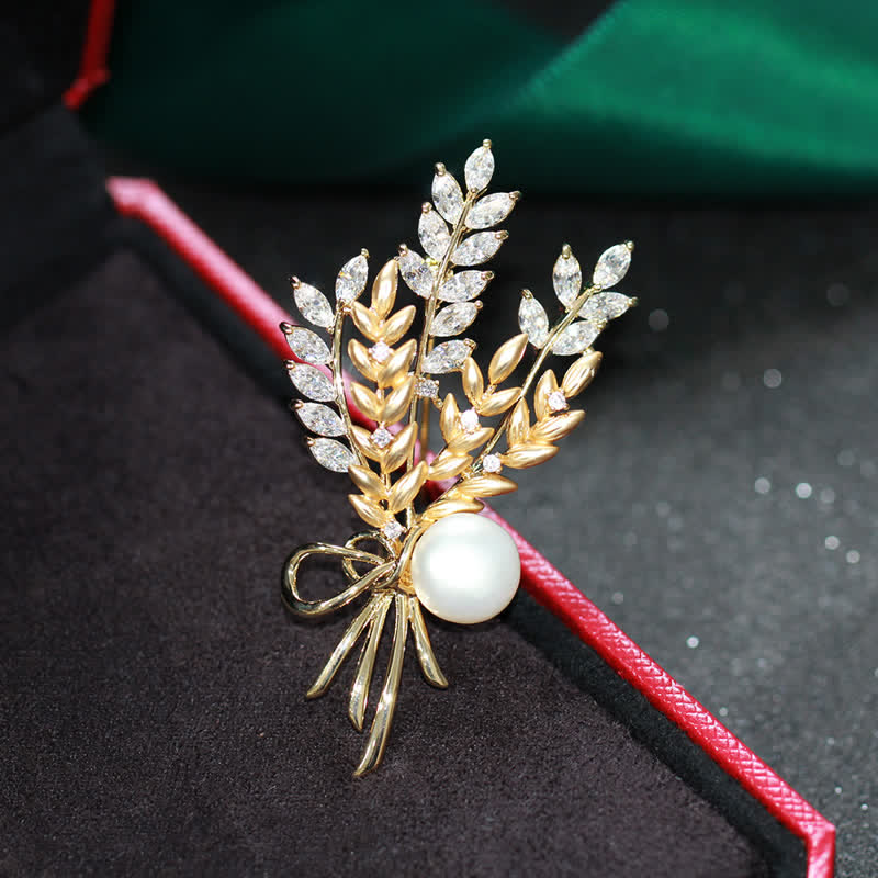 Women's Dazzling Pearl Zirconia Wheat Brooch - Image 9
