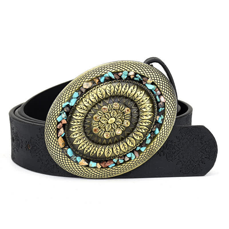 Women's Decorative Inlaid Color Stone Turquoise Leather Belt - Image 10