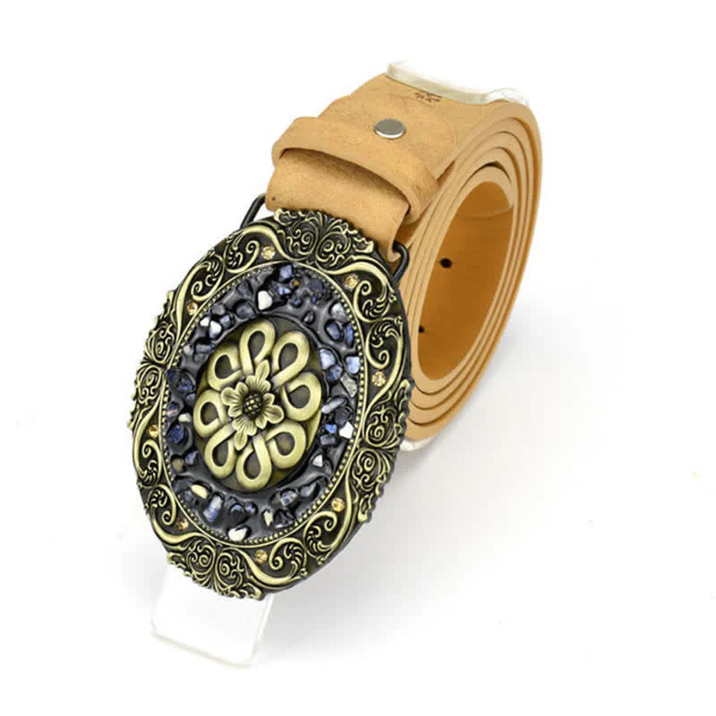 Women's Decorative Inlaid Color Stone Turquoise Leather Belt - Image 2