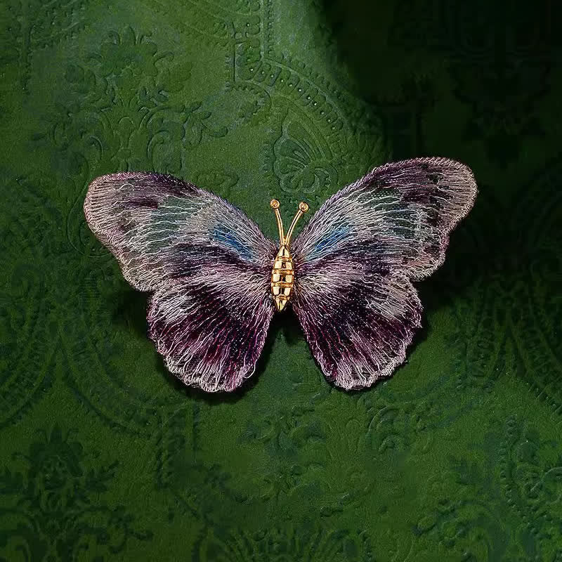 Women's Delicate Embroidered Butterfly Insect Brooch - Image 3