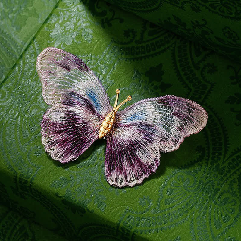 Women's Delicate Embroidered Butterfly Insect Brooch - Image 4