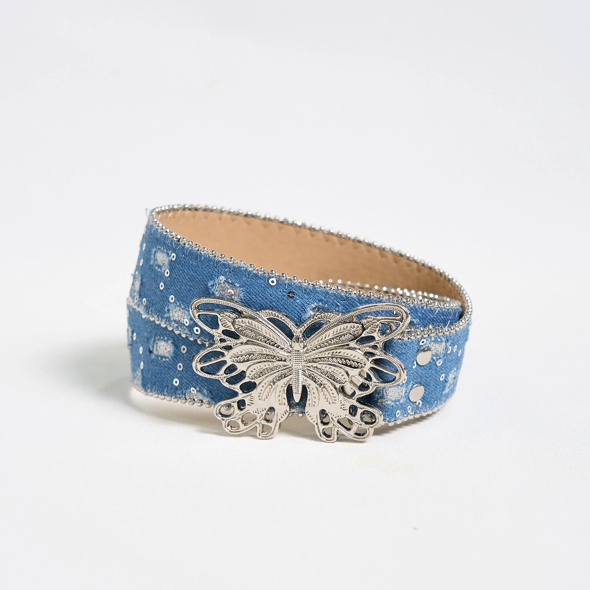 Women's Denim Butterfly Buckle Leather Belt - Image 2