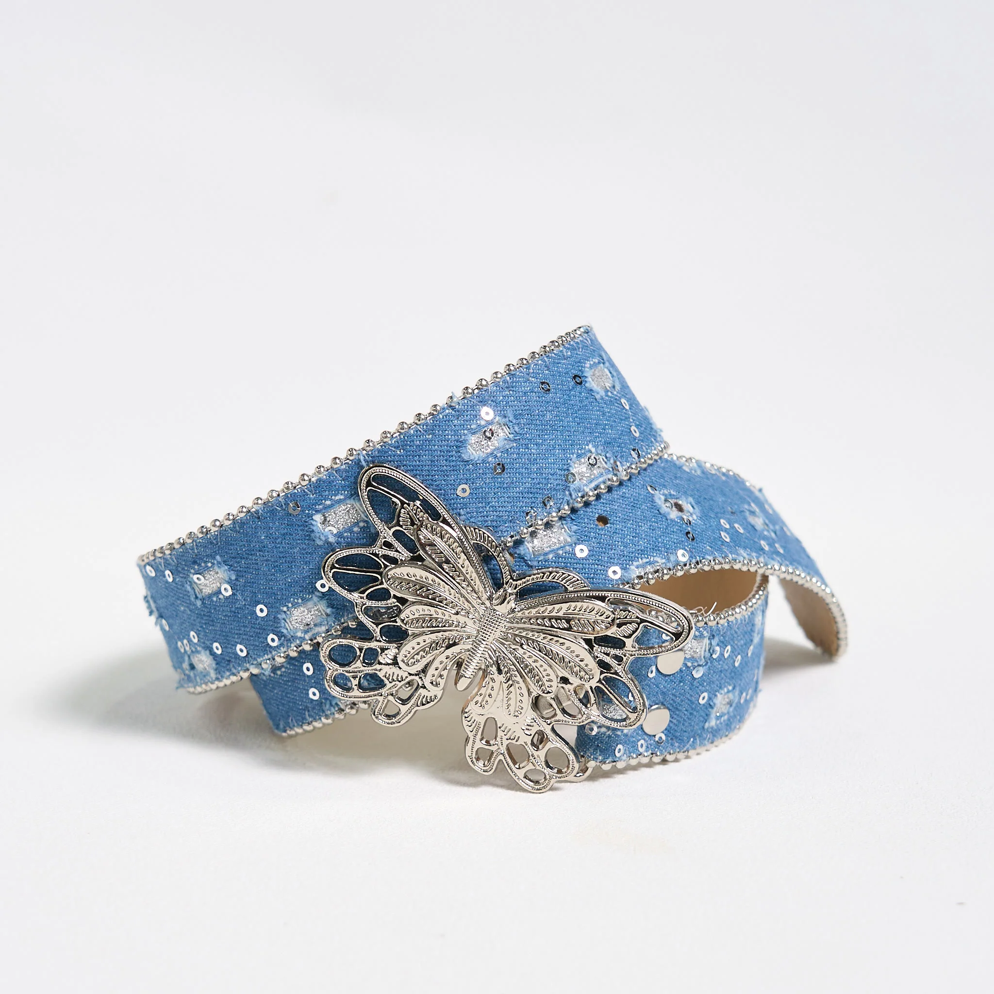 Women's Denim Butterfly Buckle Leather Belt - Image 3