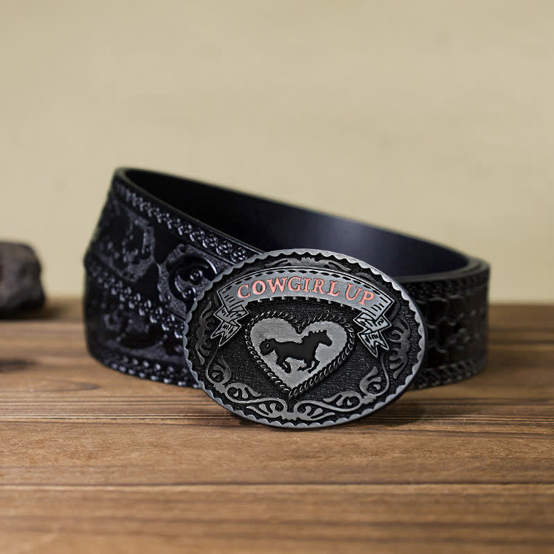 Women's DIY Silver Cowgirl Up Buckle Leather Belt - Image 10