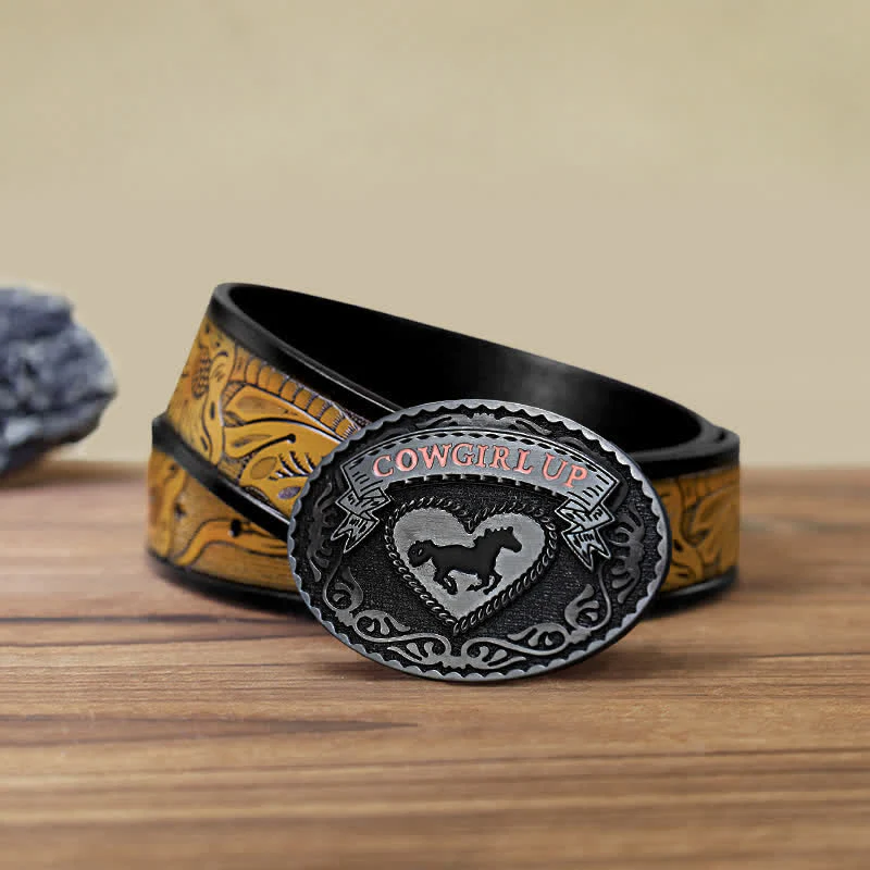 Women's DIY Silver Cowgirl Up Buckle Leather Belt - Image 14