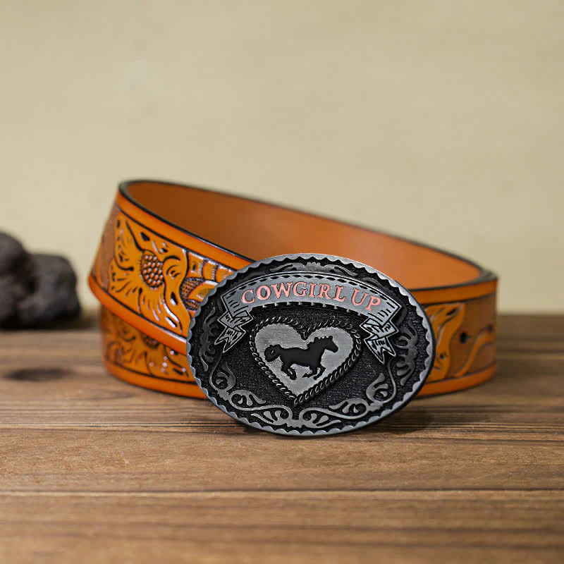 Women's DIY Silver Cowgirl Up Buckle Leather Belt - Image 16
