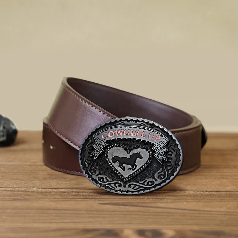 Women's DIY Silver Cowgirl Up Buckle Leather Belt - Image 8