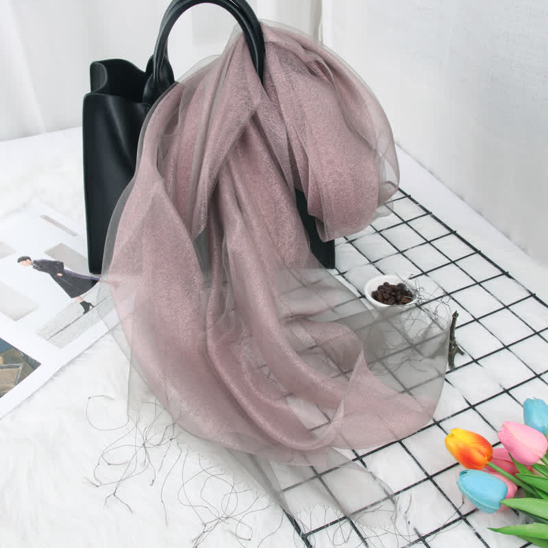 Women's Double Layers Shimmering Tassels Organza Silk Scarf - Image 7