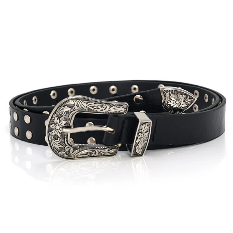 Women's Double Row Studded Rivets PU Leather Belt - Image 6