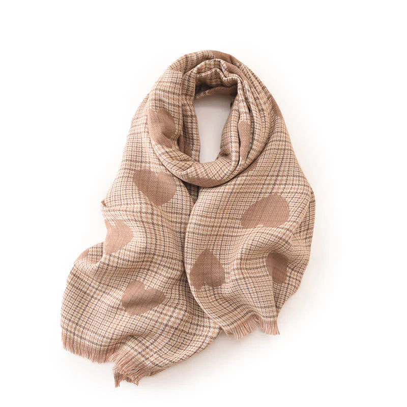 Women's Dual-sided Color Block Heart Plaid Scarf - Image 3