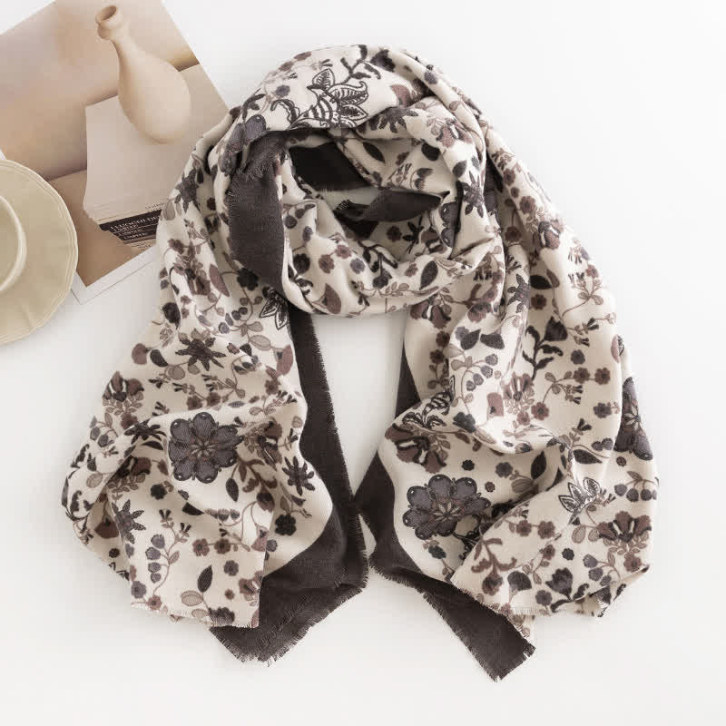 Women's Elagant Floral Contrast Border Scarf - Image 8
