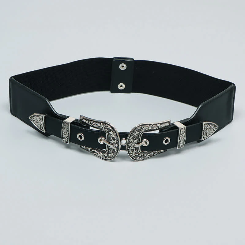 Women's Elastic Double Buckle Leather Belt for Jeans Pants and Dresses - Image 3