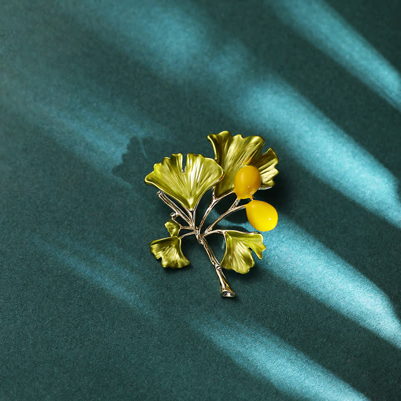 Women's Elegance Yellow Ginkgo Leaf Brooch - Image 3