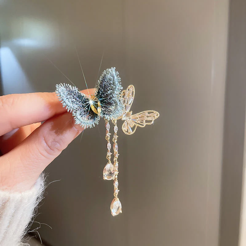 Women's Elegant Blue Butterfly Tassel Brooch - Image 4