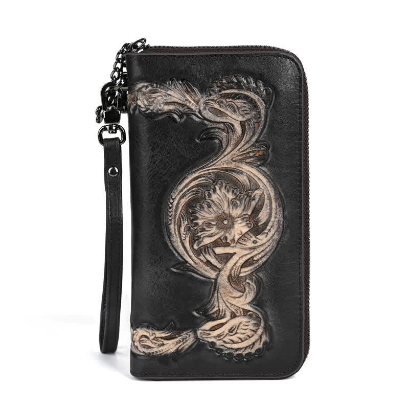 Women's Elegant Floral Long Leather Wallet with Wrist Strap - Image 10