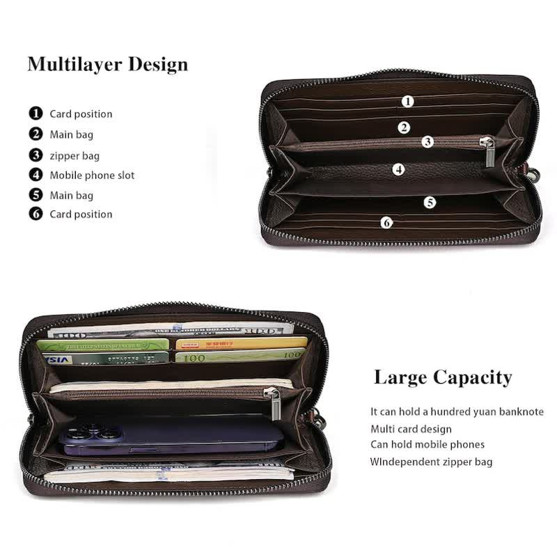 Women's Elegant Floral Long Leather Wallet with Wrist Strap - Image 5