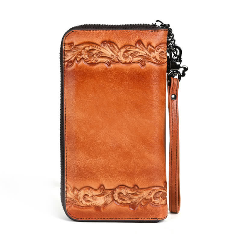 Women's Elegant Floral Long Leather Wallet with Wrist Strap - Image 6