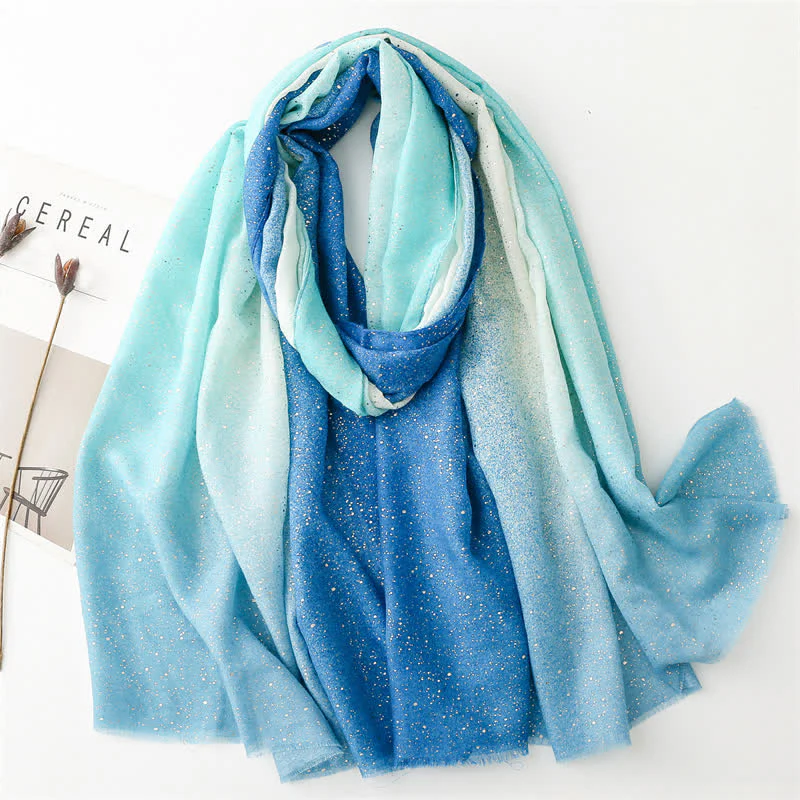 Women's Elegant Foil Printed Gradient Color Thin Scarf - Image 16