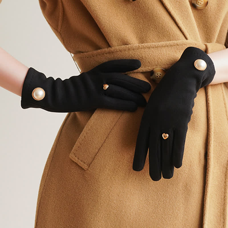 Women's Elegant Fuax Pearls Heart Design Gloves - Image 5