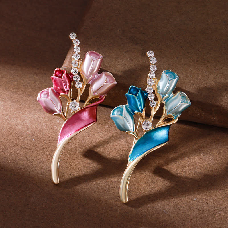 Women's Elegant Golden Tulip Enamel Brooch - Image 5