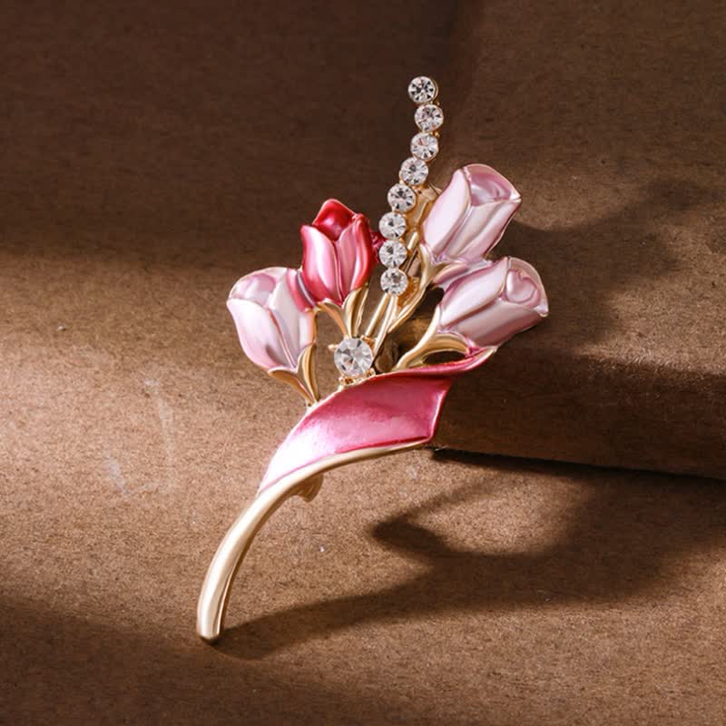 Women's Elegant Golden Tulip Enamel Brooch - Image 7