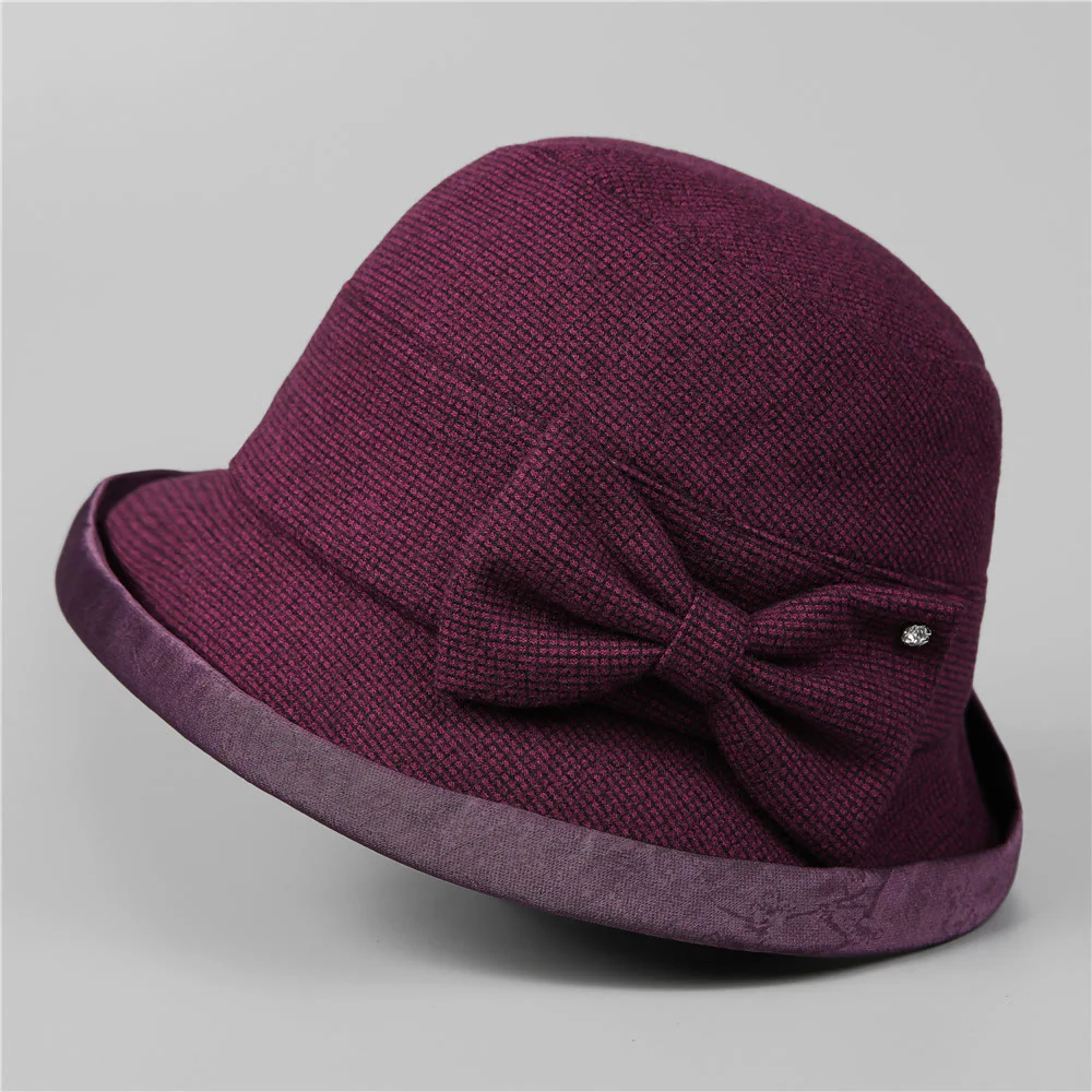 Women's Elegant Plaid Bowknot Rhinestone-trimmed Bucket Hat - Image 10