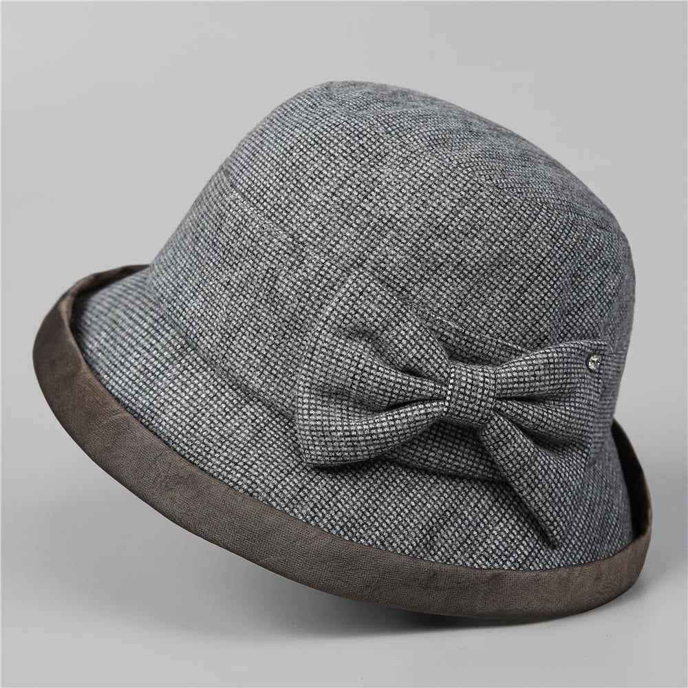 Women's Elegant Plaid Bowknot Rhinestone-trimmed Bucket Hat - Image 11