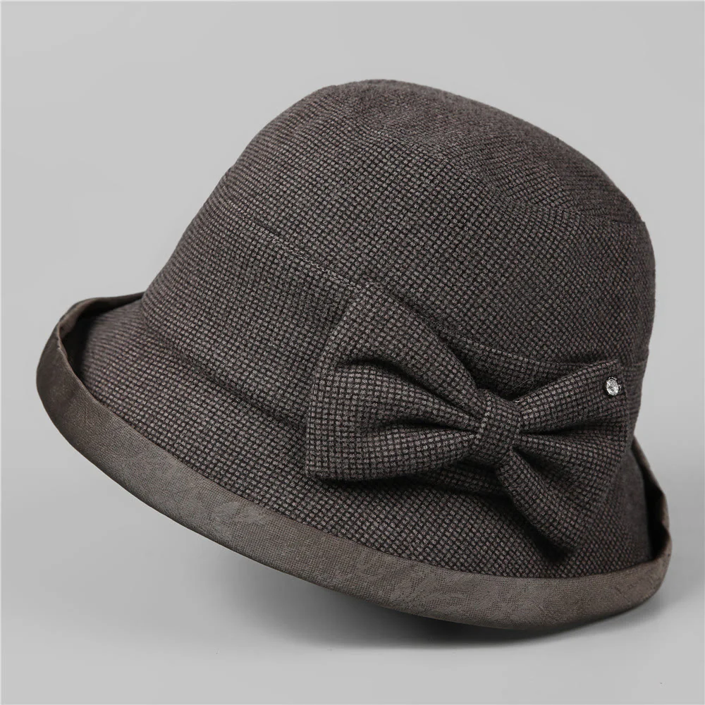 Women's Elegant Plaid Bowknot Rhinestone-trimmed Bucket Hat - Image 9