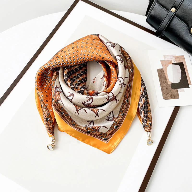 Women's Elegant Retro Art Print Lightweight Square Scarf - Image 12