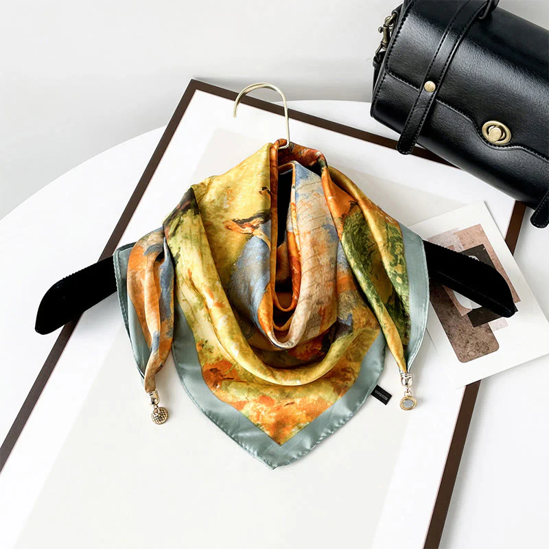Women's Elegant Retro Art Print Lightweight Square Scarf - Image 15