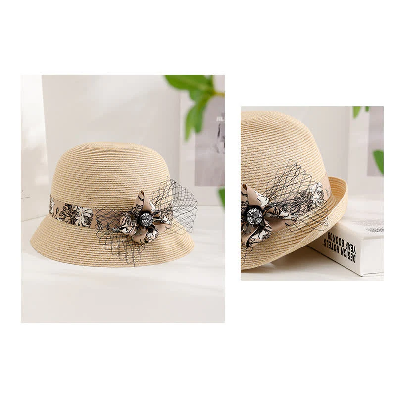 Women's Elegant Roman Style Floral Decor Summer Straw Hat - Image 8
