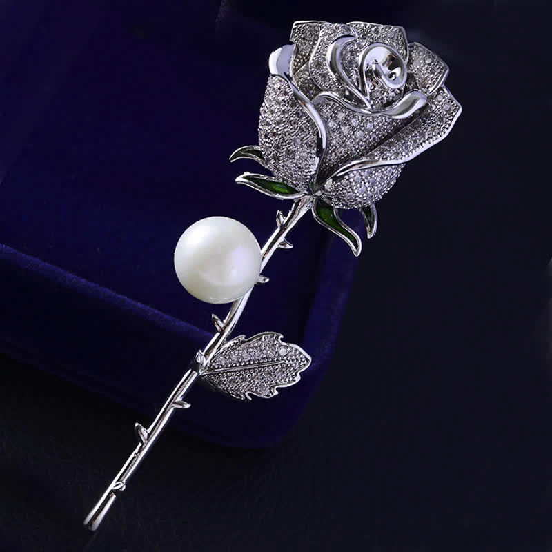 Women's Elegant Rose Flower Imitation Pearl Brooch - Image 2