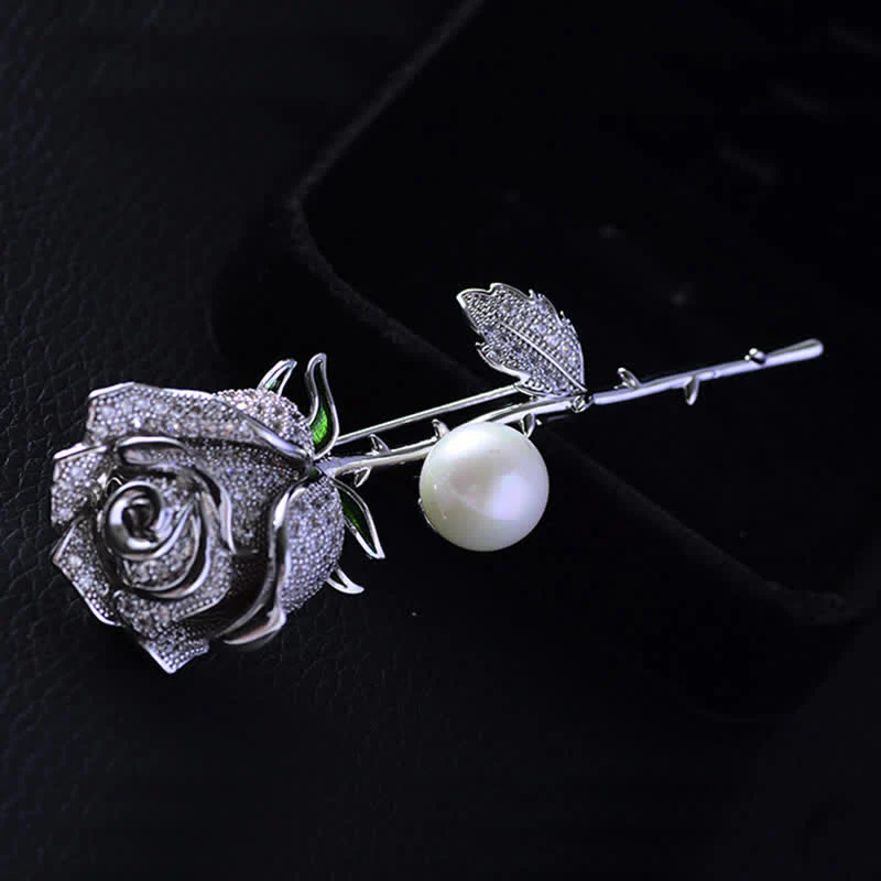 Women's Elegant Rose Flower Imitation Pearl Brooch - Image 3