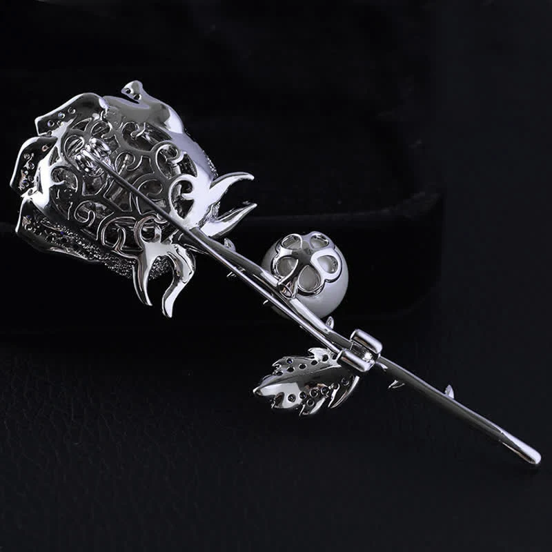 Women's Elegant Rose Flower Imitation Pearl Brooch - Image 4