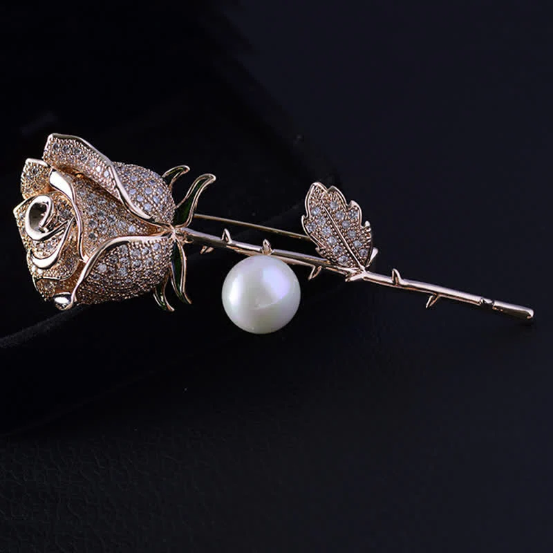 Women's Elegant Rose Flower Imitation Pearl Brooch - Image 6