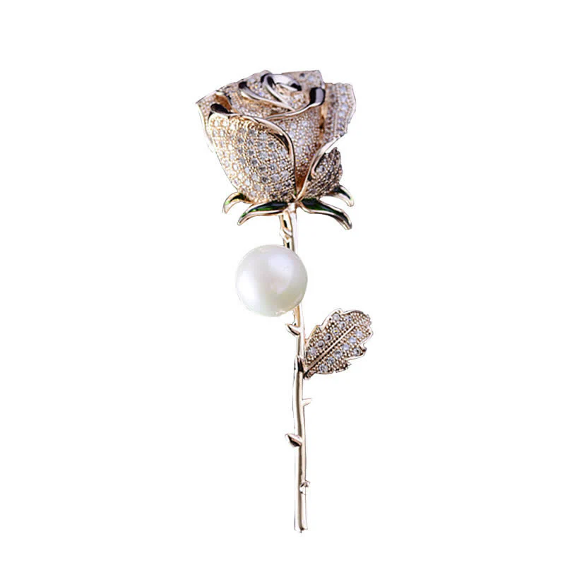Women's Elegant Rose Flower Imitation Pearl Brooch - Image 7