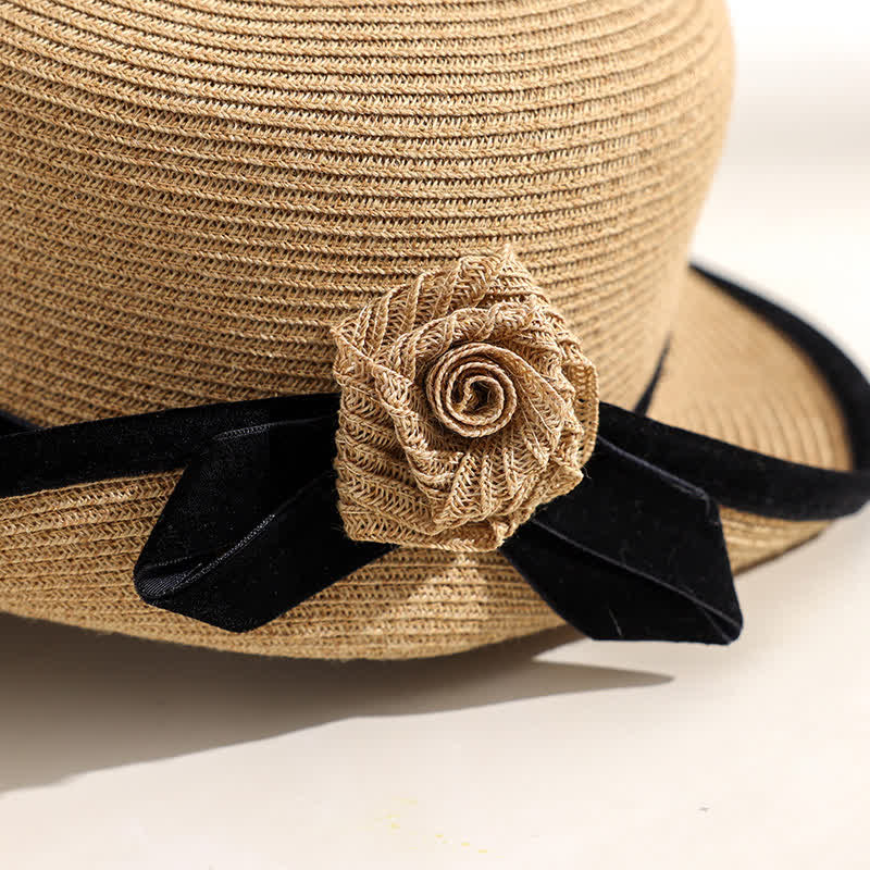 Women's Elegant Two Tone Floral Foldable StrawHat - Image 3