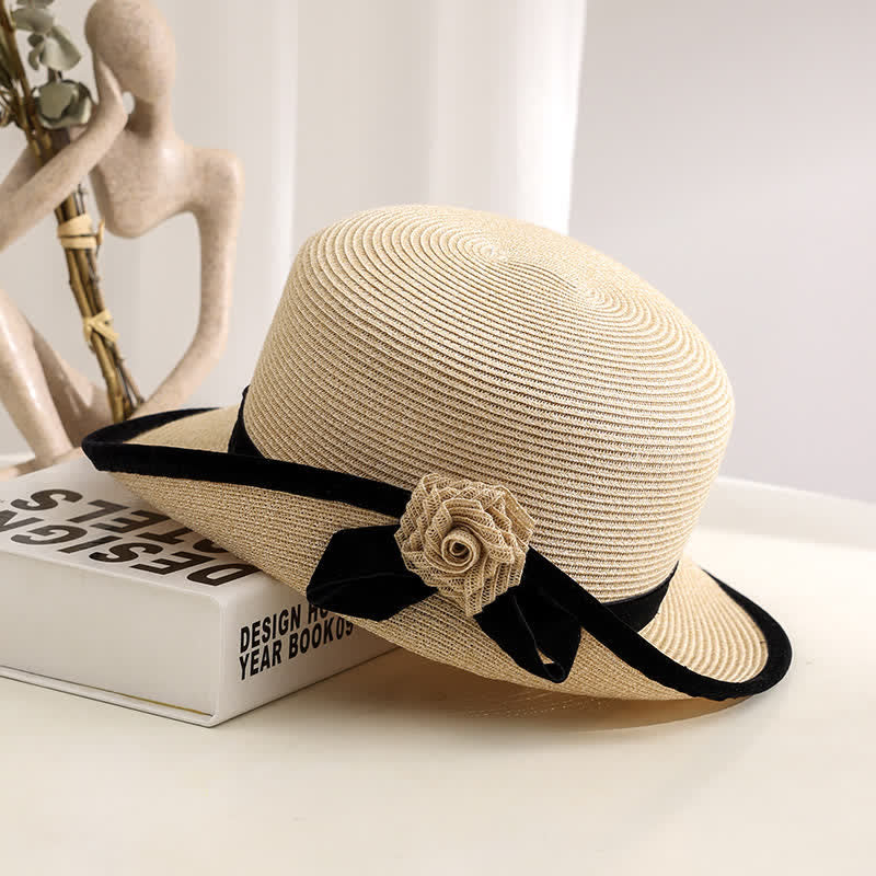 Women's Elegant Two Tone Floral Foldable StrawHat - Image 6