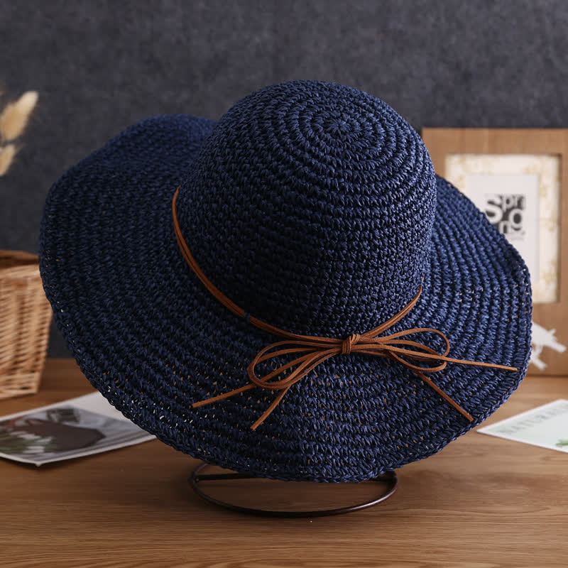 Women's Elegant Wide Brim Summer Foldable Straw Hat - Image 10