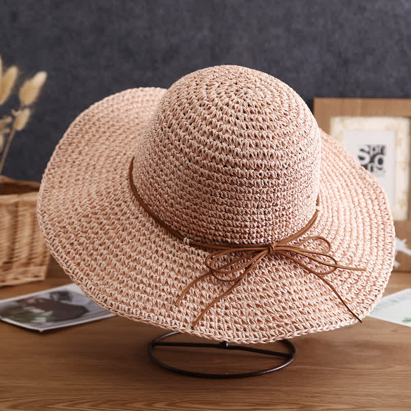 Women's Elegant Wide Brim Summer Foldable Straw Hat - Image 11