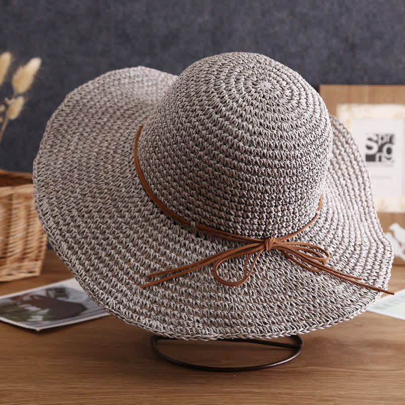 Women's Elegant Wide Brim Summer Foldable Straw Hat - Image 12
