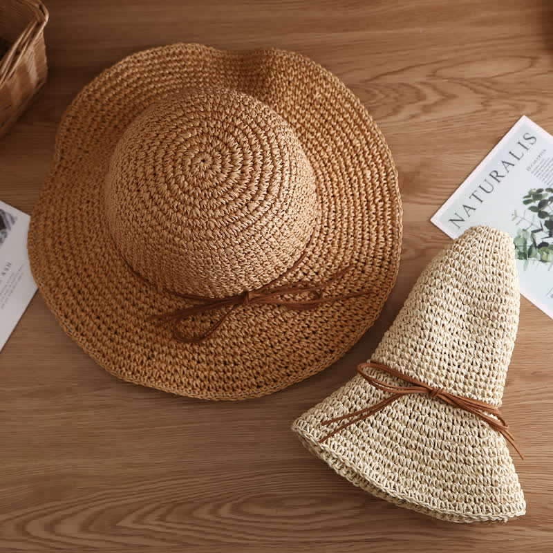 Women's Elegant Wide Brim Summer Foldable Straw Hat - Image 3