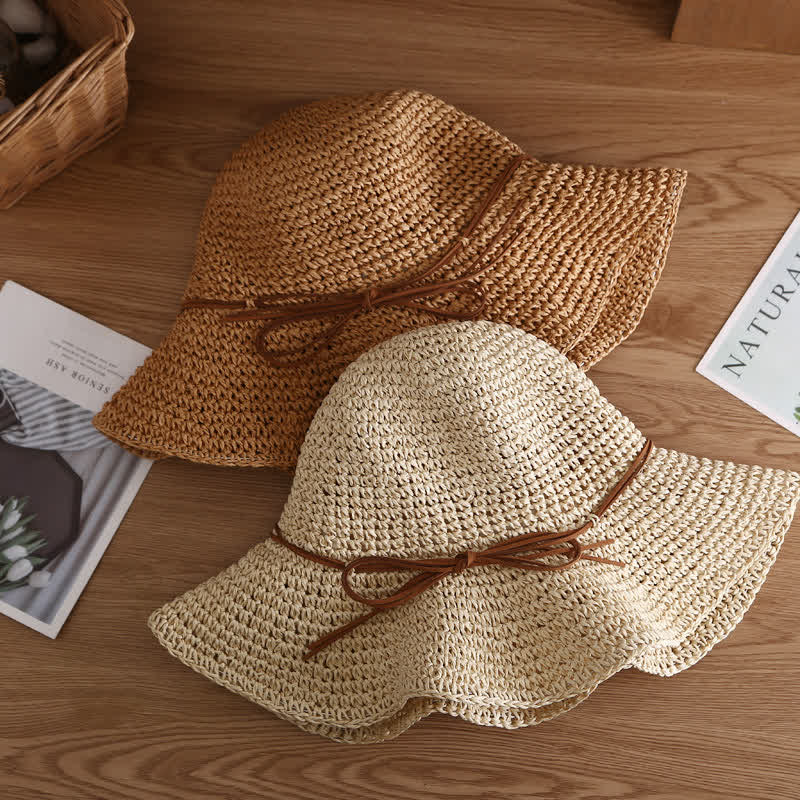 Women's Elegant Wide Brim Summer Foldable Straw Hat - Image 4